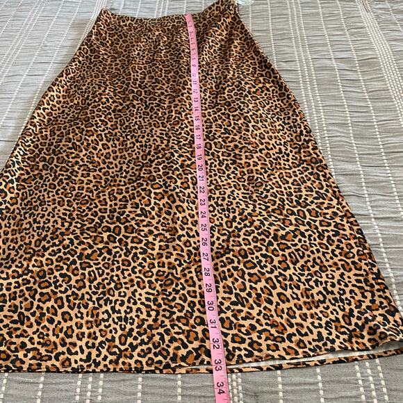 Something Navy Leopard Print Midi Slip Skirt Size Small Old Money Mob Wife Silky - Picture 4 of 10